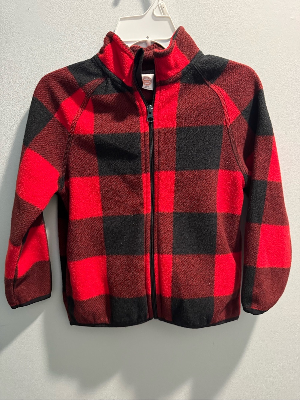 Kids Red & Black Buffalo Plaid Zip-Up Fleece Jacket Size 6/7 Boys Wonder Nation